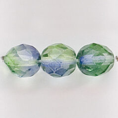 Bead, Czech firepolish, 8mm round faceted two tone, PERIDOT/LAVENDER