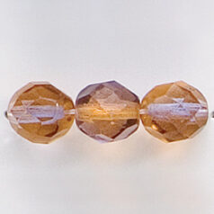 Bead, Czech firepolish, 8mm round faceted two tone, AMBER/MAUVE