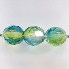 Bead, Czech firepolish, 8mm round faceted two tone, BLUE/CITRINE