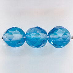 Bead, Czech firepolish, 8mm round faceted two tone, BLUE/AQUA