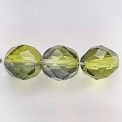 Bead, Czech firepolish, 8mm round faceted two tone, MAUVE/YELLOW