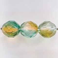 Bead, Czech firepolish, 8mm round faceted two tone, BLUE ZIRCON/ORANGE