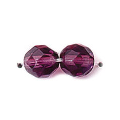 Bead, Czech firepolish, 8mm round faceted, AMETHYST