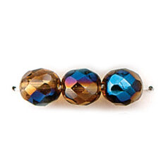 Bead, Czech firepolish, 8mm round faceted azure, TOPAZ