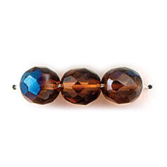 Bead, Czech firepolish, 8mm round faceted azure, SMOKE TOPAZ