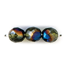 Bead, Czech firepolish, 8mm round faceted azure, OLIVINE