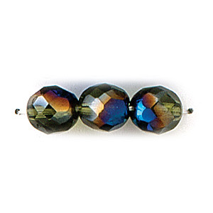 Bead, Czech firepolish, 8mm round faceted azure, OLIVINE