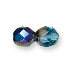 Bead, Czech firepolish, 8mm round faceted azure, LIGHT AQUA