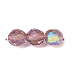 Bead, Czech firepolish, 8mm round faceted AB, LIGHT AMETHYST