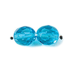 Bead, Czech firepolish, 8mm round faceted, LIGHT AQUA