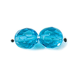 Bead, Czech firepolish, 8mm round faceted, LIGHT AQUA