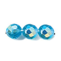 Bead, Czech firepolish, 8mm round faceted AB, LIGHT AQUA