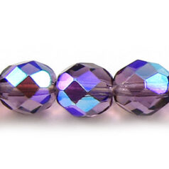 Bead, Czech firepolish, 8mm round faceted AB, LIGHT TANZANITE