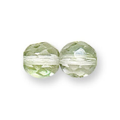 Bead, Czech firepolish, 8mm round faceted dipped, PALE GREEN
