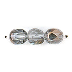 Bead, Czech firepolish, 8mm half coat metallic, LIGHT GREY/BLUE