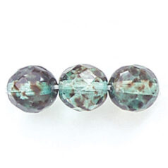 Bead, Czech firepolish, 8mm round faceted speckled, GREEN AQUA