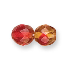 Bead, Czech firepolish, 8mm round faceted multicolor, CRYSTAL/TOPAZ/RUBY