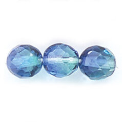 Bead, Czech firepolish, 8mm round faceted two tone, SAPPHIRE/EMERALD