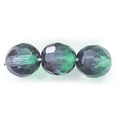 Bead, Czech firepolish, 8mm round faceted two tone, EMERALD/BLACK DIAMOND