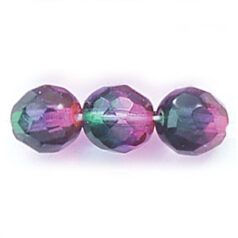 Bead, Czech firepolish, 8mm round faceted two tone, EMERALD/FUSCHIA