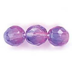 Bead, Czech firepolish, 8mm round faceted two tone, FUSCHIA/SAPPHIRE
