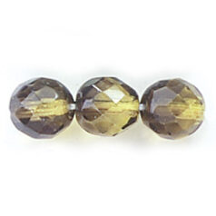 Bead, Czech firepolish, 8mm round faceted two tone, OLIVE/BLACK DIAMOND