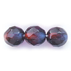 Bead, Czech firepolish, 8mm round faceted two tone, GARNET/COBALT