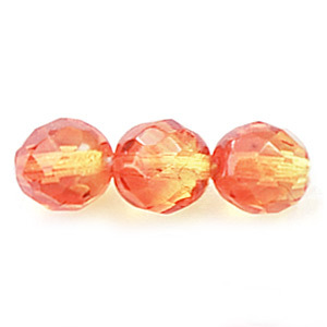 Bead, Czech firepolish, 8mm round faceted two tone, YELLOW/ORANGE