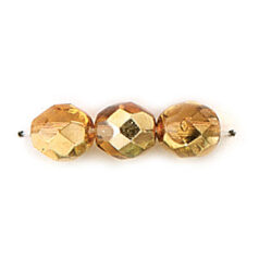 Bead, Czech firepolish, 8mm mirror metallic, GOLD