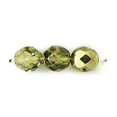Bead, Czech firepolish, 8mm mirror metallic, OLIVINE