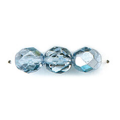 Bead, Czech firepolish, 8mm mirror metallic, LIGHT SAPPHIRE