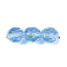 Bead, Czech firepolish, 8mm round faceted AB, LIGHT SAPPHIRE