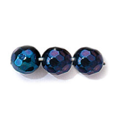 Bead, Czech firepolish, 8mm faceted iris metallic, NAVY