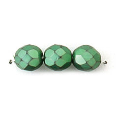 Bead, Czech firepolish, 8mm matte metallic, LIGHT GREEN