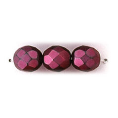 Bead, Czech firepolish, 8mm matte metallic, PLUM