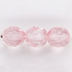 Bead, Czech firepolish, 8mm round faceted dipped, LIGHT PINK