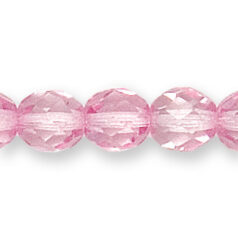 Bead, Czech firepolish, 8mm round faceted dipped, PINK