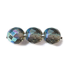 Bead, Czech firepolish, 8mm round faceted AB, BLACK DIAMOND
