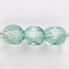 Bead, Czech firepolish, 8mm round faceted dipped, PALE GREEN AQUA