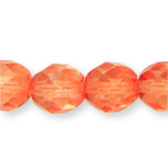 Bead, Czech firepolish, 8mm round faceted dipped, ROSA RUBY