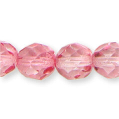 Bead, Czech firepolish, 8mm round faceted dipped, PALE FUSCHIA