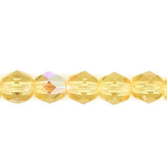 Bead, Czech firepolish, 6mm faceted round AB, LIGHT TOPAZ