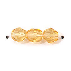 Bead, Czech firepolish, 6mm faceted round, LIGHT AMBER