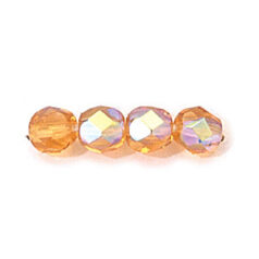Bead, Czech firepolish, 6mm faceted round AB, LIGHT AMBER