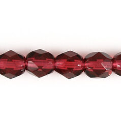 Bead, Czech firepolish, 6mm faceted round, ROSE