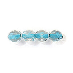 Bead, Czech firepolish, 6mm colorlined, LIGHT BLUE LINED CRYSTAL