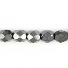 Bead, Czech firepolish, 6mm round faceted metallic, HEMATITE