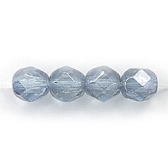 Bead, Czech firepolish, 6mm round faceted lustre, LIGHT GREY