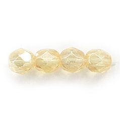 Bead, Czech firepolish, 6mm round faceted lustre, LIGHT AMBER