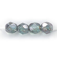 Bead, Czech firepolish, 6mm round faceted lustre, GREEN